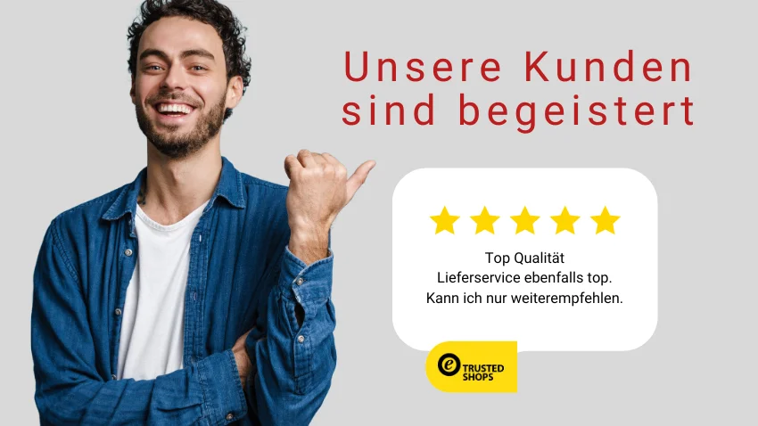 Trusted Shops zertifiziert und mit einer Kundenzufriedenheit von 4,7 Sternen bewertet.